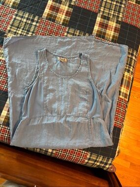 Flax Light Blue Linen Tank dress with Seamed Waist